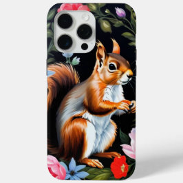 Coque iPhone 15 Pro Max Red Squirrel Floral Dark Cottagecore Phone Case