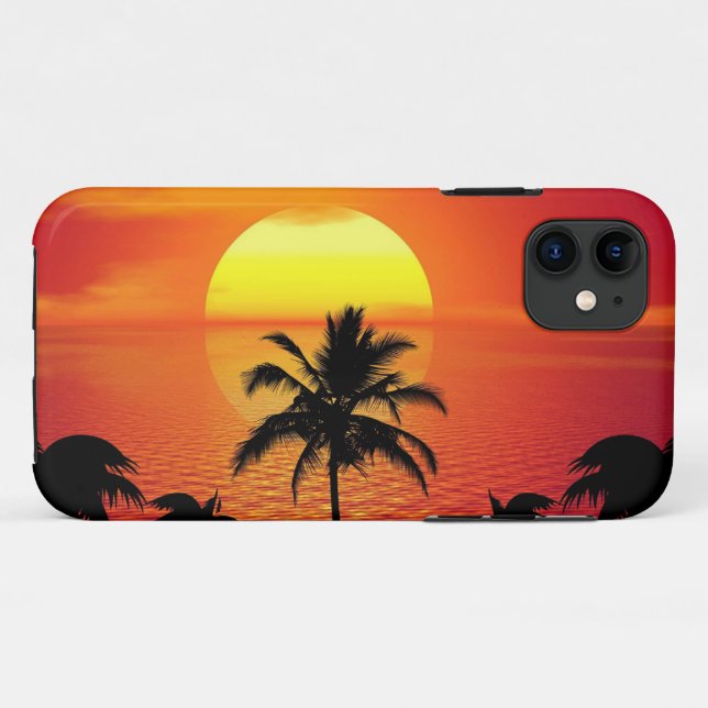 Coques Case-Mate iPhone Red Sun Tropical Palm Beach (Dos (Horizontal))