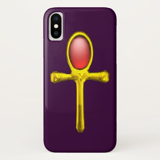 Coques Case-Mate iPhone RED TALISMAN /GOLD EGYPTIAN ANKH Violet (Dos)