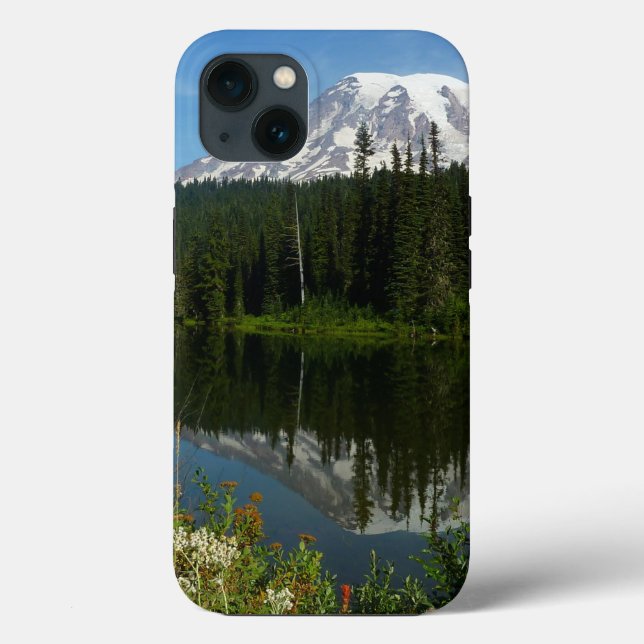 Coques Case-Mate iPhone Réflexion du lac Rainier avec Fleurs sauvages (Verso)