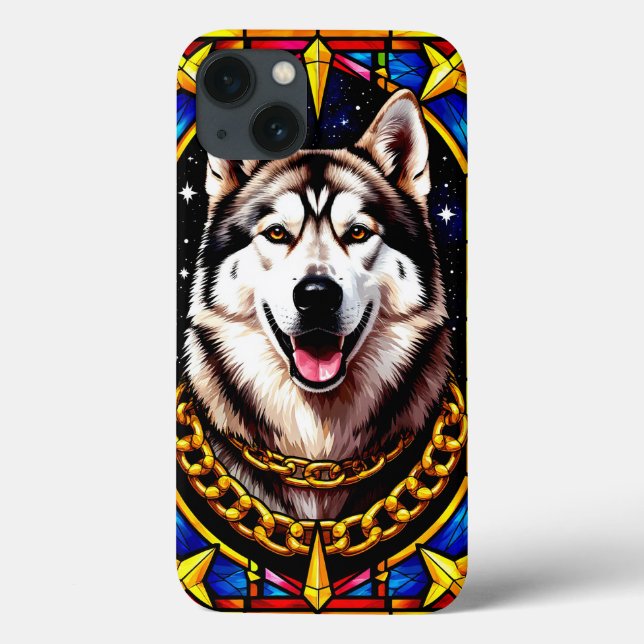 Coques Case-Mate iPhone Regal Husky Portrait avec chaîne Gold (Verso)