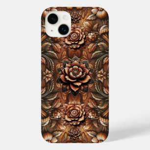 Coque Pour iPhone 14 Plus Relief Fleur Vintage Aspect Cuir Faux