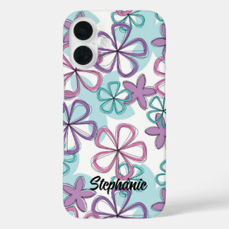 Coques iPhone 16 Remix floral - Fleurs rétro avec des lignes jouées