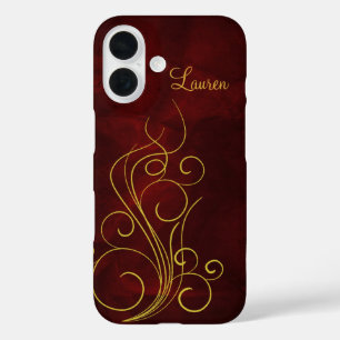 Coques iPhone 16 Remous rouge élégant d'or
