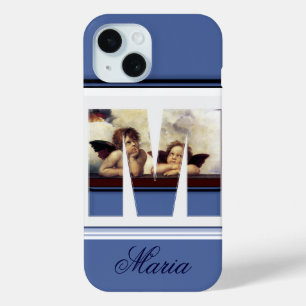 Coque Pour iPhone 15 RENAISSANCE ANGEL M LETTRE Cherub ailé Monogramme