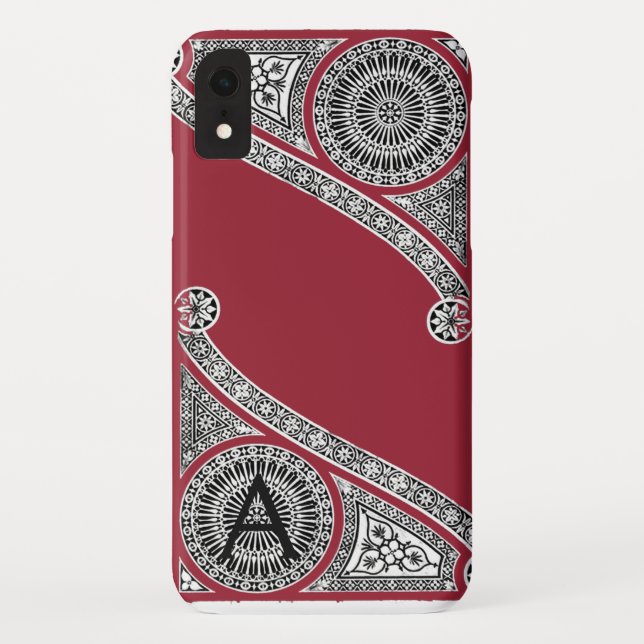 Coques Case-Mate iPhone RENAISSANCE ARCHITECTURE Marsala Monogramme rouge (Dos)
