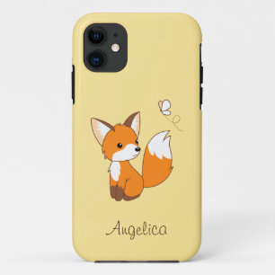 Coque iPhone 11 Renard Mignon Regardant un Papillon