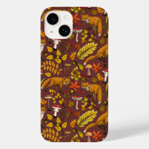 Coque Pour iPhone 14 Renards d'automne sur chocolat brun