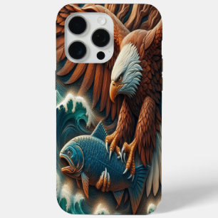 Coque iPhone 15 Pro Max Rencontre majestueuse : Aigle et poisson