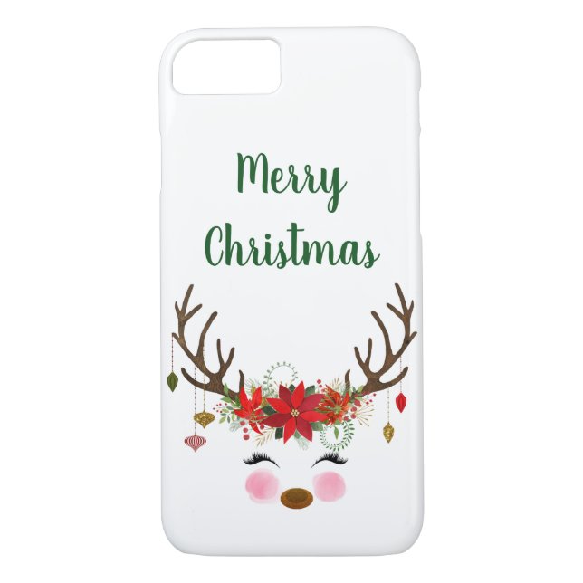 Coques Case-Mate iPhone Renne et poinsettia mignons de Noël (Dos)
