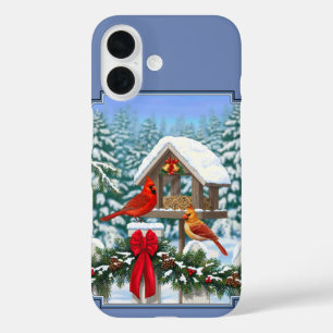 Coques iPhone 16 Repas de Noël des cardinaux bleu