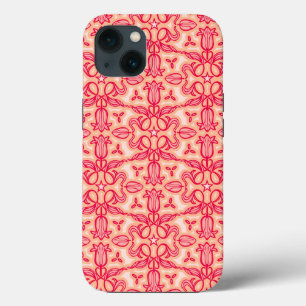 iPhone 13 Coque Ressort rose rouge Tulip à fleurs damassé