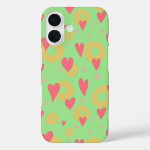 Coques iPhone 16 Ressorts de printemps Coeurs Anneaux de donut Pois