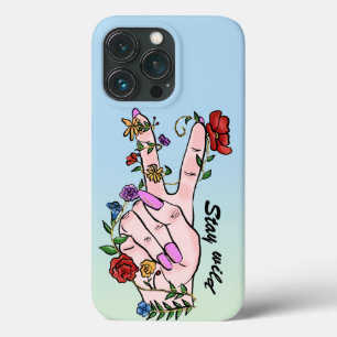 Case-Mate iPhone Case Restez sauvage signe de paix doigts fleurs bleu om
