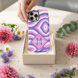 Coques iPhone 16 Pro Max Rétro Années 70 Groovy Rose Violet Psychédélique M