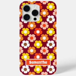 Coque iPhone 15 Pro Max Retro Automne Fleurs d'automne Motif Bourgogne