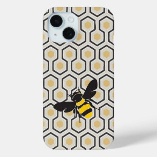Coque Pour iPhone 15 Retro Bee et Honeycomb Motif