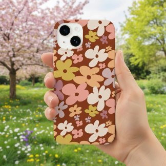 Coque Pour iPhone 14 Retro Boho Flower Power Pattern