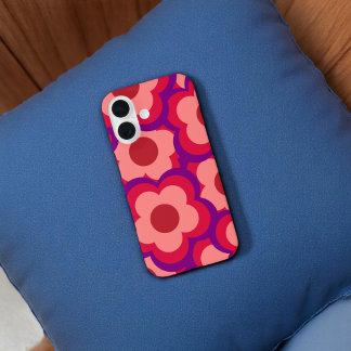 Coques iPhone 16 Retro Bold Rouge violet floral blanc Preppy