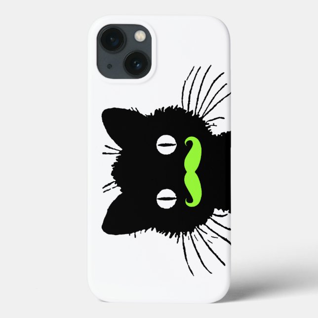 COQUES Case-Mate iPhone RETRO CHAT NOIR FUNNY LIME GREEN MUSTACHE (Verso)