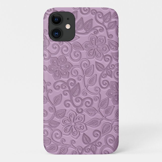 Coques Case-Mate iPhone Retro Chic Faux Cuir Rose Floral Motif d'art (Dos)