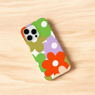 Coques iPhone 16 Pro Max Retro Chic Green, Rouge & Purple Motif Floral