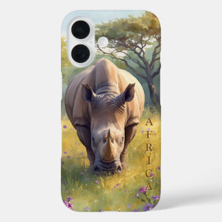 Coques iPhone 16 Rétro Classique Rhinocéros Africain