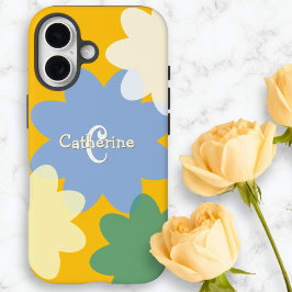 Coques iPhone 16 Retro Floral Yellow Spring Super Monogramme