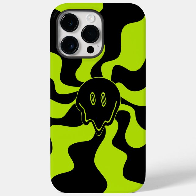 Coques Case-Mate iPhone Retro fond sourire en Lime Vert et noir (Verso)