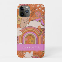 Rétro Hippie Groovy des années 70 Orange Paix Bohè