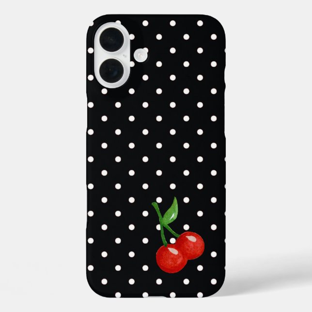 Coques Case-Mate iPhone Retro Look noir Polka point avec cerises (Verso)