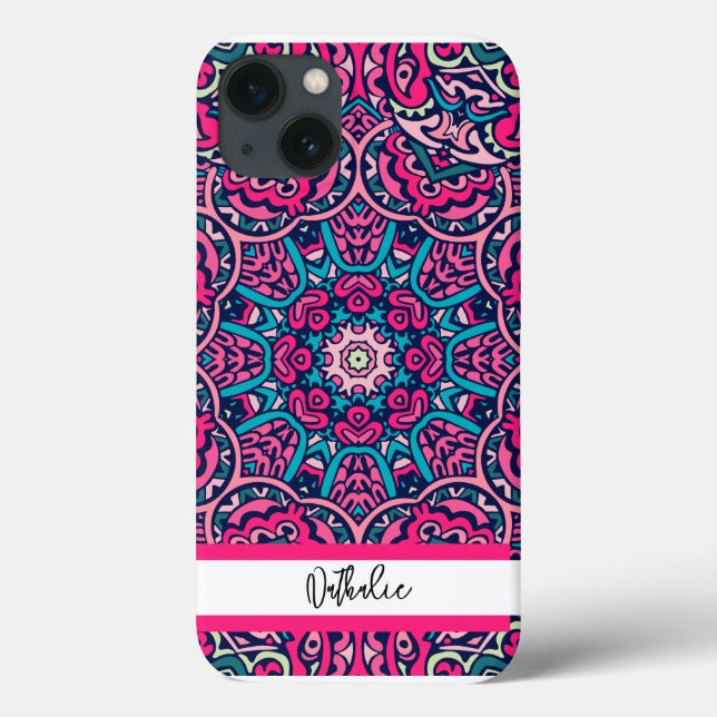 Coques Case-Mate iPhone Retro Mandala Motif avec nom Luxe (Verso)