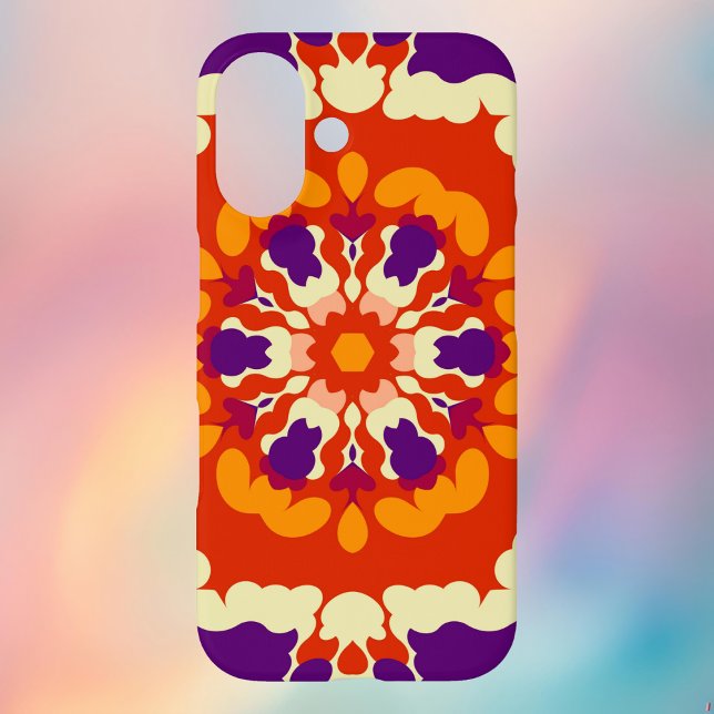 Coques Case-Mate iPhone Rétro Mandala violet rouge et orange (Retro Mandala Phone Case from Wormhole Orbital)