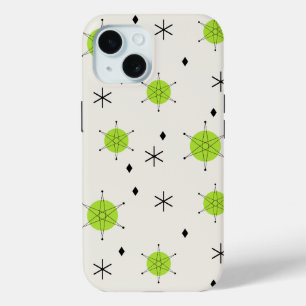 Coque Pour iPhone 15 Retro Mid Mod Starburst Sky Chartreuse