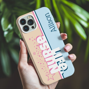 Coque Pour iPhone 15 Rétro Moderne Rose et Bleu Infirmière Vie Personna