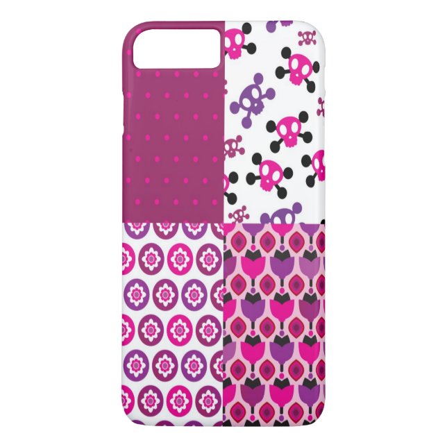 Coques Case-Mate iPhone Rétro point de polka de crâne de fleur (Dos)