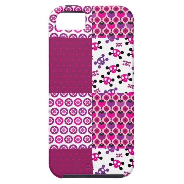Coques Case-Mate iPhone Rétro point de polka de crâne de fleur (Dos)