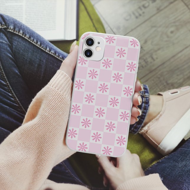 Coques Case-Mate iPhone Retro rose À damiers motif floral (Créateur téléchargé)