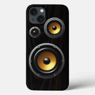 iPhone 13 Coque Rétro trio en bois de haut-parleur de grain