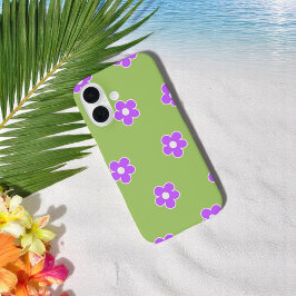 Coques iPhone 16 Retro Vert Violet Floral Whimsy Preppy Hippie