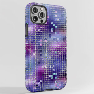 Coque Pour iPhone 14 Rétro violet rose et bleu disco miroir Monogramm