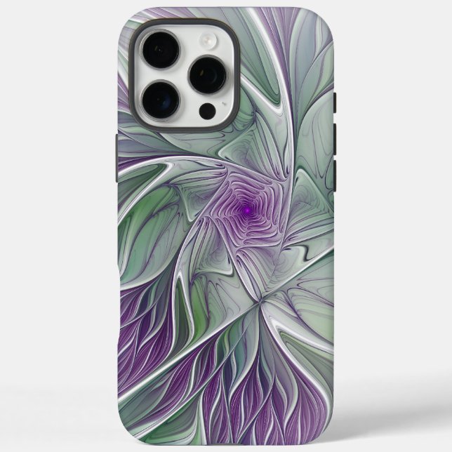 Coques Case-Mate iPhone Rêve de fleurs, Abstrait violet vert Fractal Art (Verso)