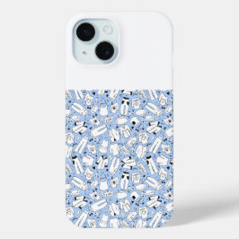 Coque Pour iPhone 15 Revêtement arrière design couleur bleu doodé
