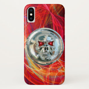 Coque iPhone X RIDEAUX DE JUMEAUX, Frottes Fractales Rouges Jaune