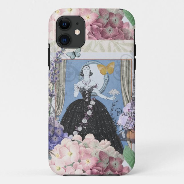 Coques Case-Mate iPhone Robe élégante bleue femme florale fantaisie  (Dos)