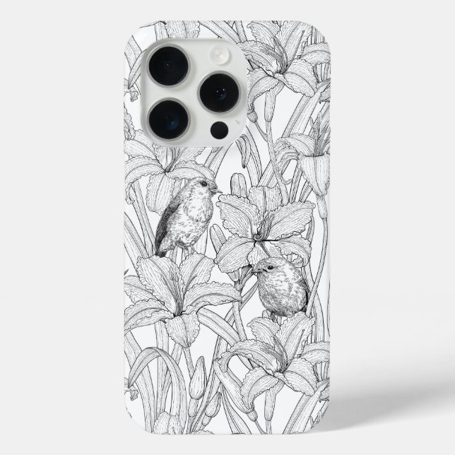 Coques Case-Mate iPhone Robins et fleurs de lys, noir et blanc (Verso)