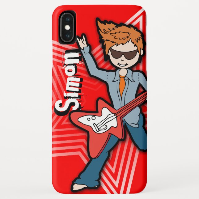 Coques Case-Mate iPhone Rockstar guitare garçon rouge nom personnalisé (Dos)