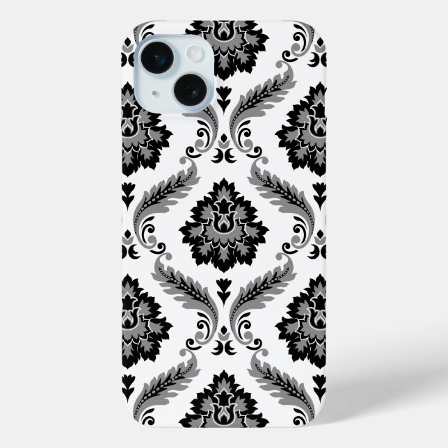 Coques Case-Mate iPhone Rococo Damask Pattern Grey Black White (Verso)