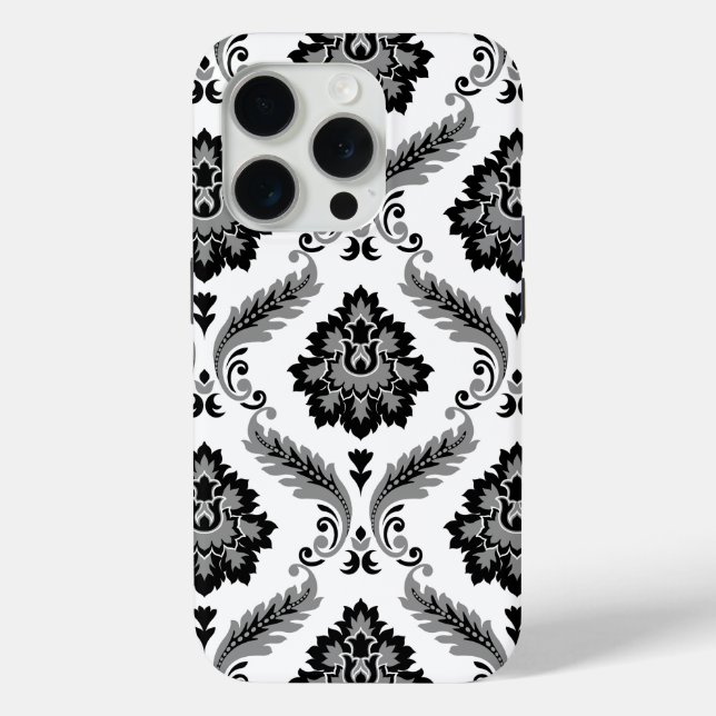 Coques Case-Mate iPhone Rococo Damask Pattern Grey Black White (Verso)