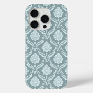 Coque iPhone 15 Pro Rococo Damassé Rpt Motif Œuf de Canard Bleu+Turquo